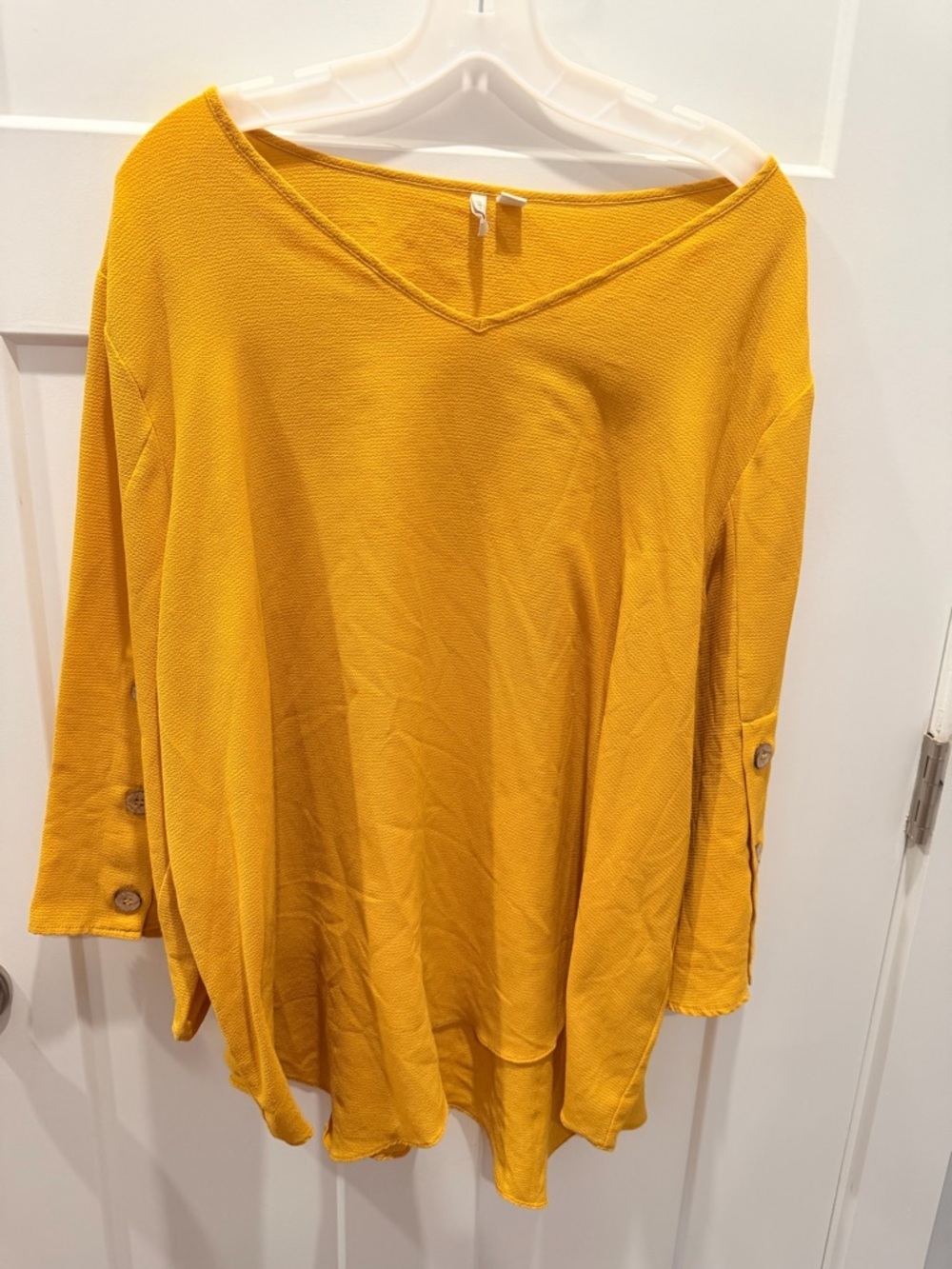 Mustard Yellow Tunic Top Womens 2X 22/24W Textured V Neck Flowy Plus Size